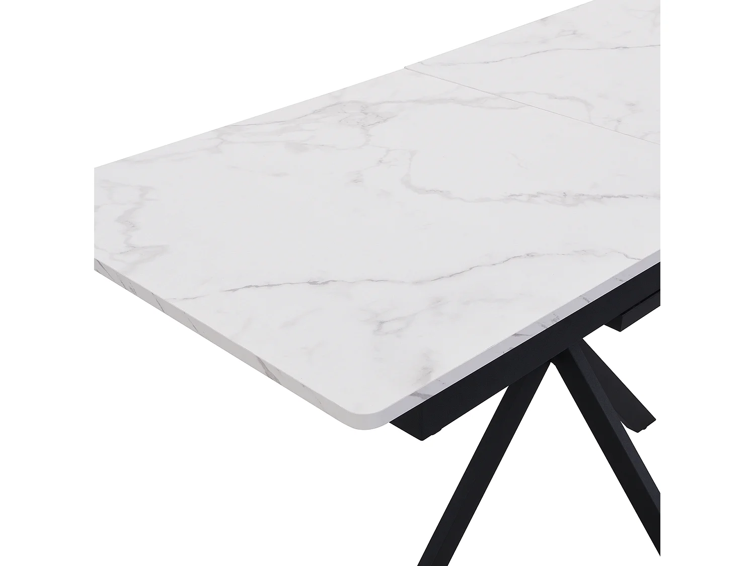 Tavolo da pranzo allungabile - gambe incrociate in ferro battuto - piano con fantasia in marmo - Bianco e Nero