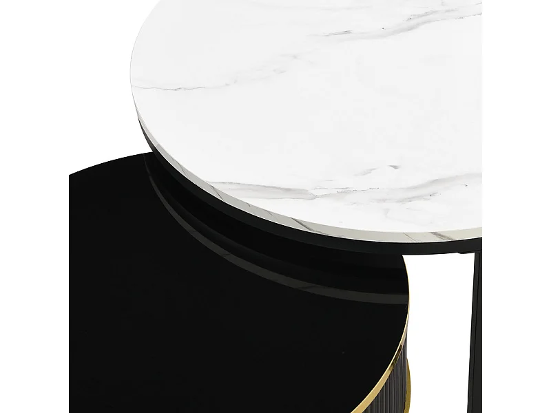 Juego de 2 mesas de centro nido con 2 cajones - tapa con diseño de mármol - Negro