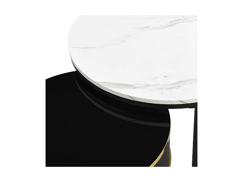 Set van 2 in elkaar geschoven salontafels met 2 lades - blad met marmerpatroon - Zwart