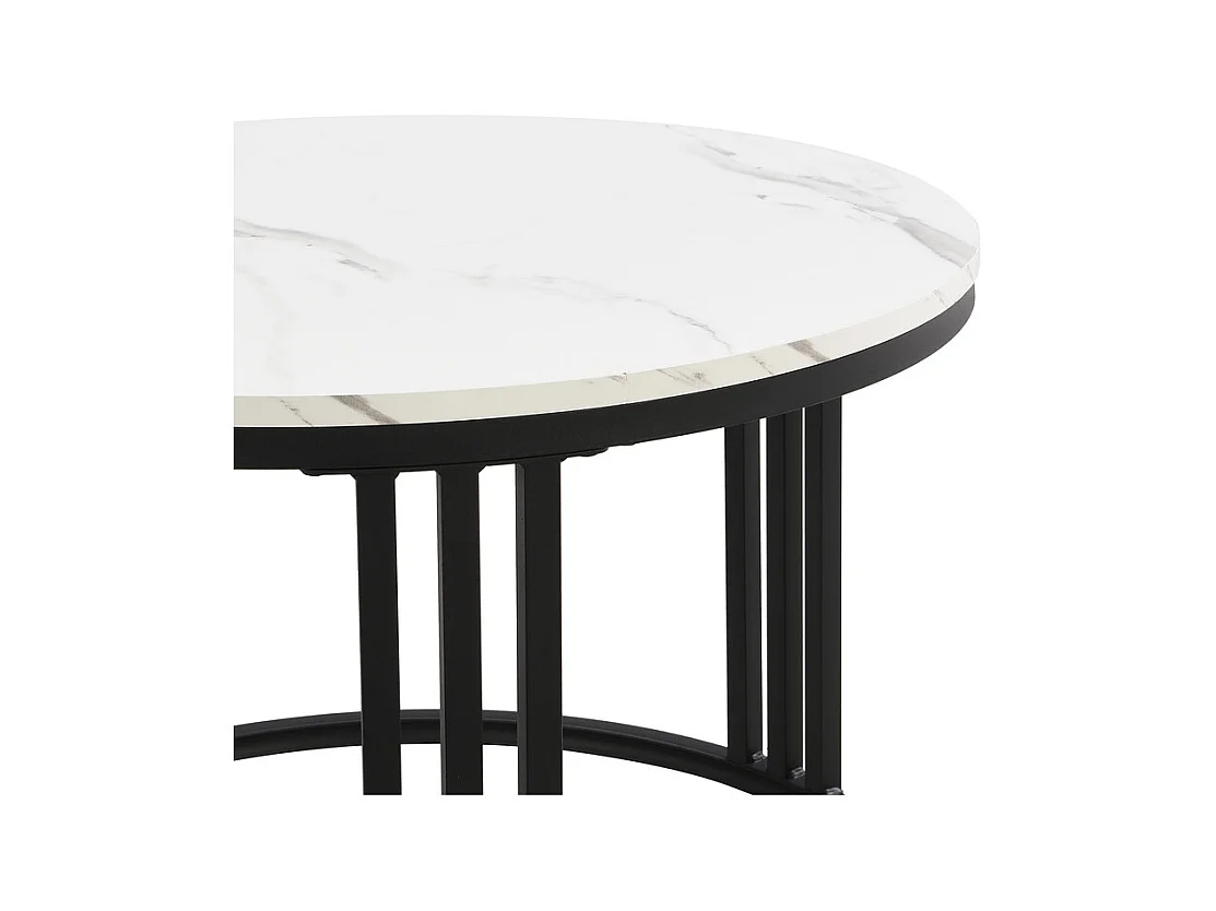 Set van 2 in elkaar geschoven salontafels met 2 lades - blad met marmerpatroon - Zwart