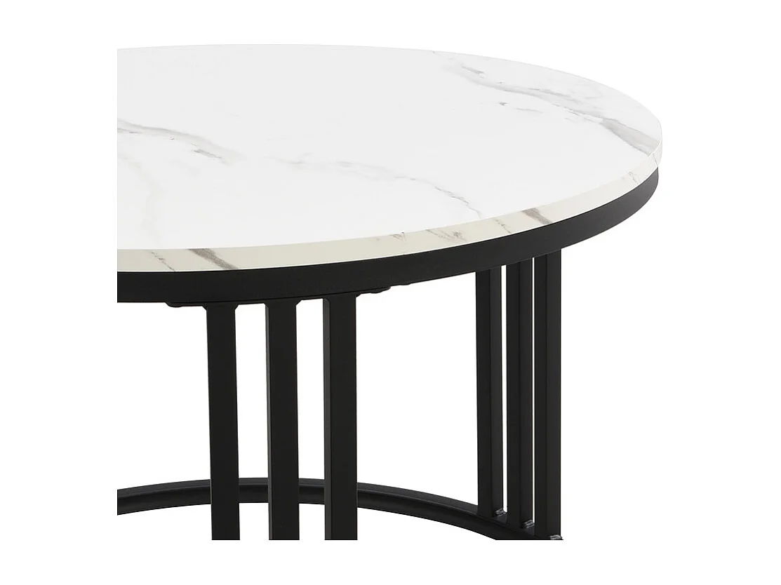 Set aus 2 ineinander steckbaren Couchtischen mit 2 Schubladen – Platte mit Marmormuster – Schwarz