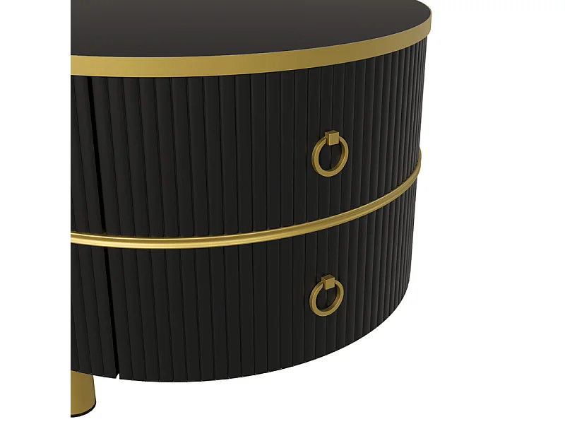 Set di 2 tavolini impilabili con 2 cassetti - piano con motivo in marmo - Bianco e nero