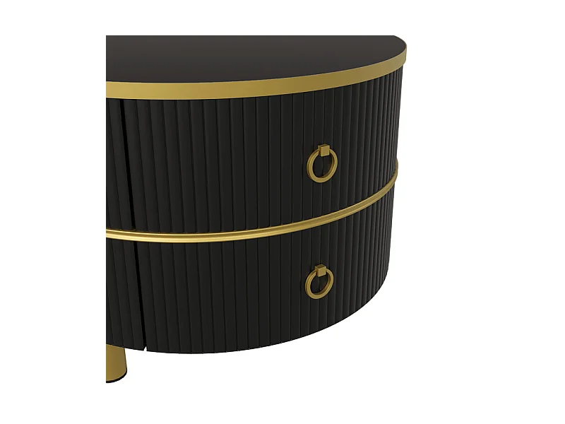 Set van 2 in elkaar geschoven salontafels met 2 laden - blad met marmerpatroon - Zwart en wit