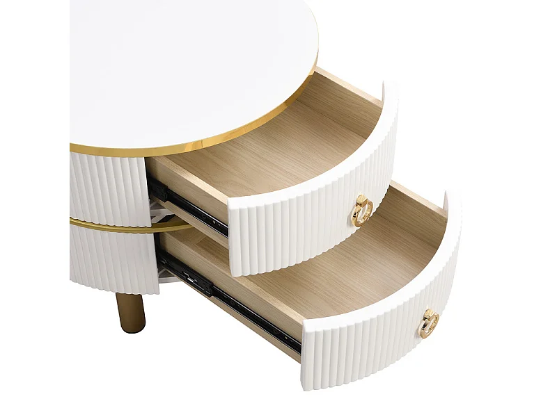 Set di 2 tavolini impilabili con 2 cassetti - Piano in vetro temperato marrone - Bianco