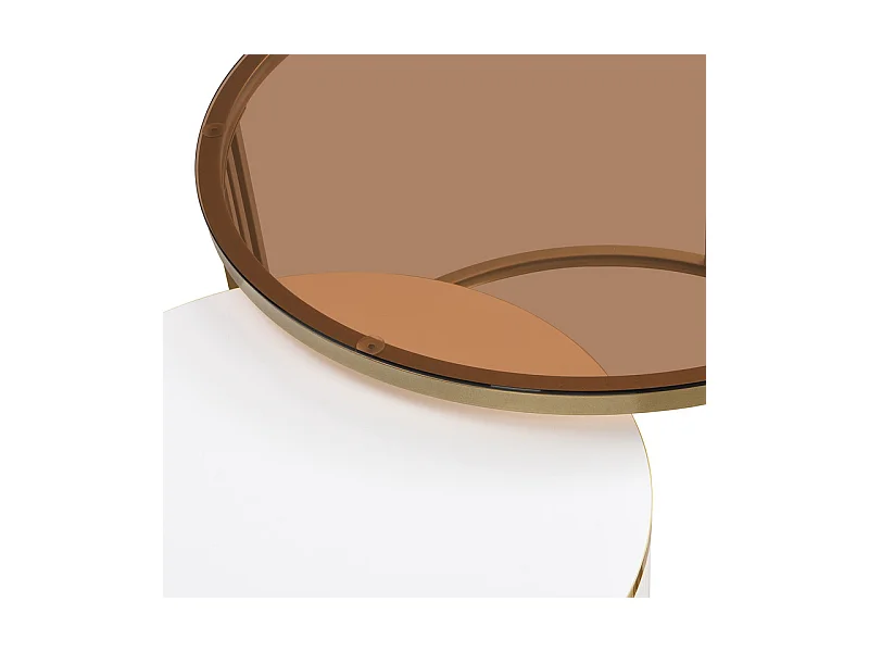 Juego de 2 mesas de centro nido con 2 cajones - Tapa de cristal templado marrón - Blanco