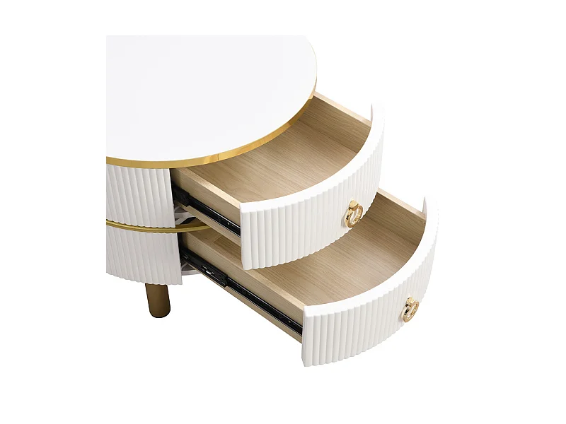 Juego de 2 mesas de centro nido con 2 cajones - Tapa de cristal templado marrón - Blanco