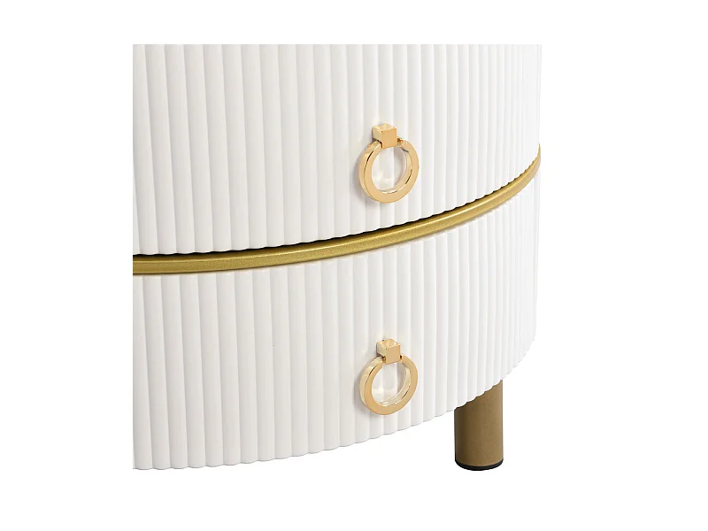 Juego de 2 mesas de centro nido con 2 cajones - Tapa de cristal templado marrón - Blanco