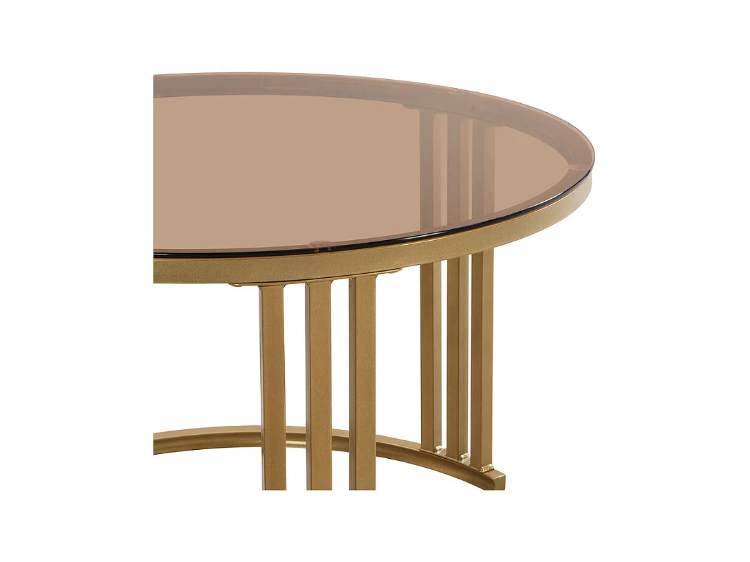 Juego de 2 mesas de centro nido con 2 cajones - Tapa de cristal templado marrón - Blanco