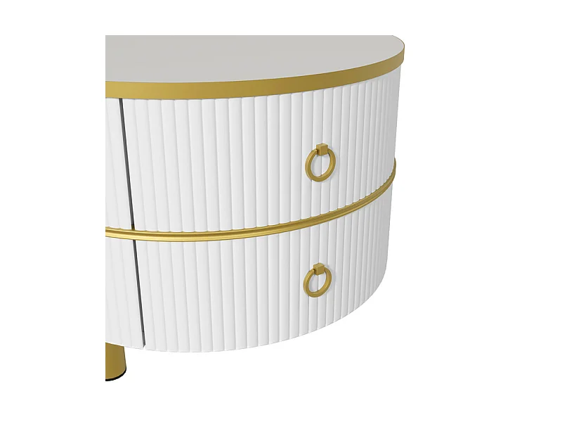 Set aus 2 ineinander steckbaren Couchtischen mit 2 Schubladen – Platte mit Marmormuster – Gold und Weiß