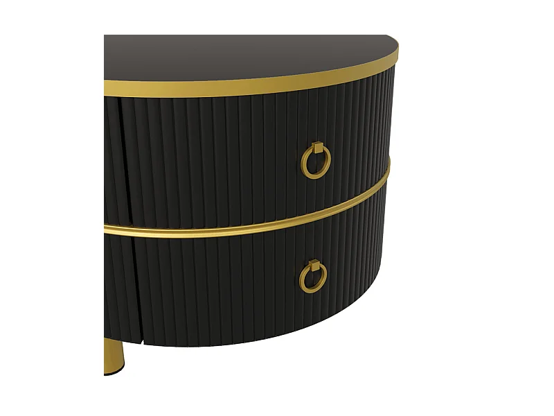 Set van 2 in elkaar geschoven salontafels met 2 laden - Blad van bruin gehard glas - Zwart