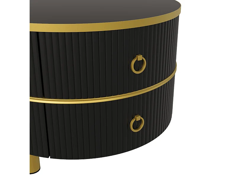 Lot de 2 tables basses gigognes avec 2 tiroirs - plateau en verre trempé Marron - Noir