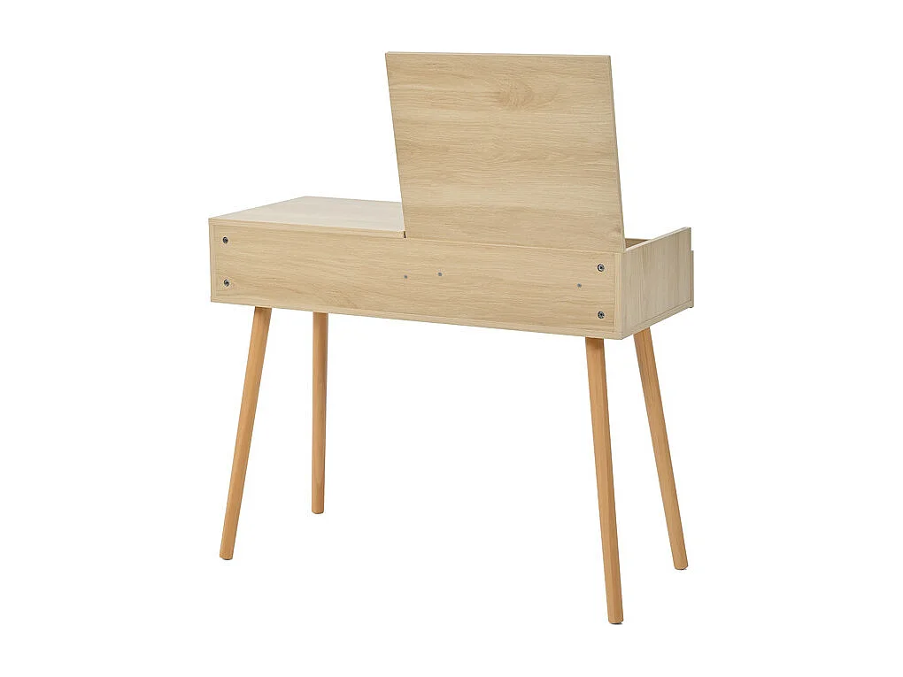 Schminktisch mit Aufbewahrungsspiegel, 3 Schubladen, mehreren Aufbewahrungsfächern, großer Stauraum – Natur (Hocker nicht im Lieferumfang enthalten)