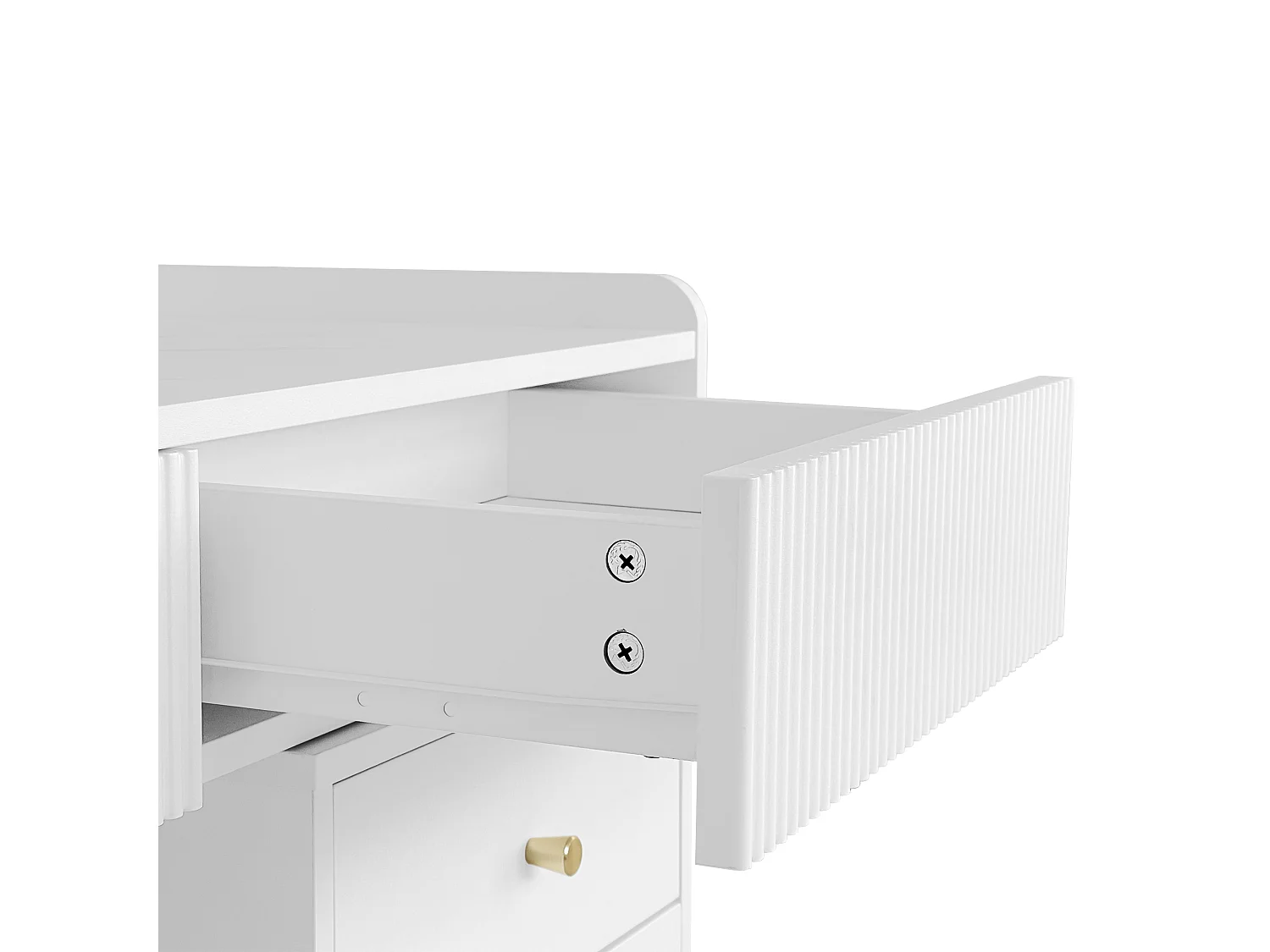 Coiffeuse avec miroir et éclairage LED - 2 tiroirs et une armoire amovible - Blanc (tabouret non inclus)
