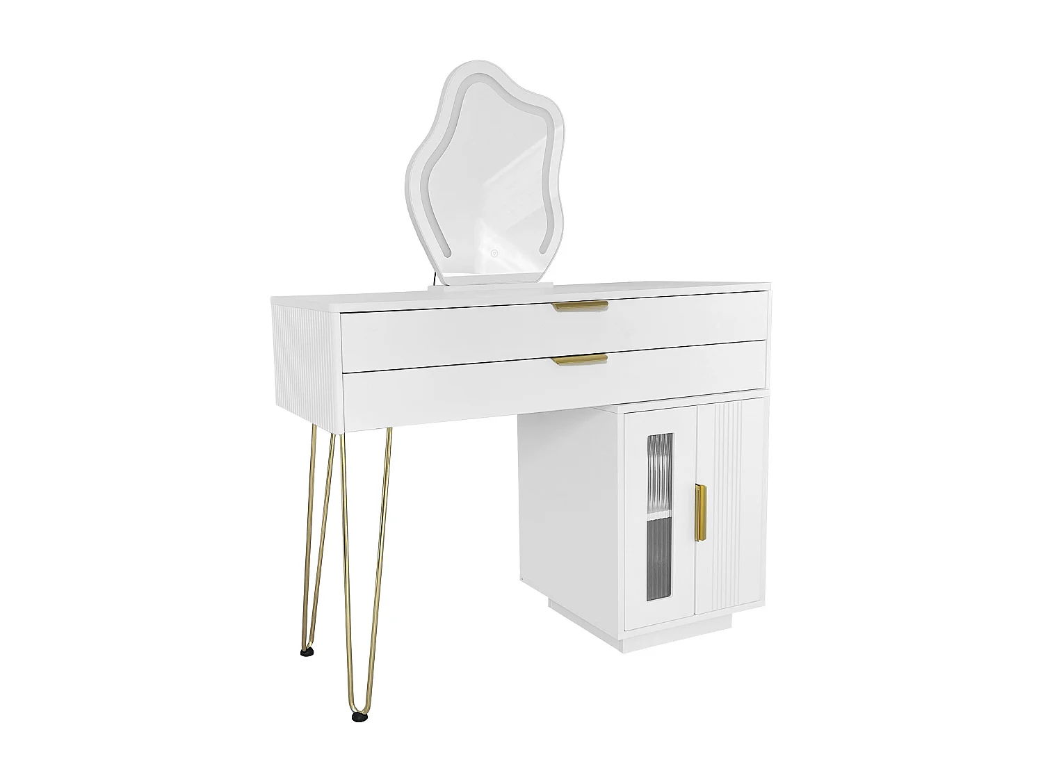 Schminktisch mit Spiegel und LED-Beleuchtung – 2 Schubladen und ein abnehmbarer Schrank – Weiß (Hocker nicht im Lieferumfang enthalten)
