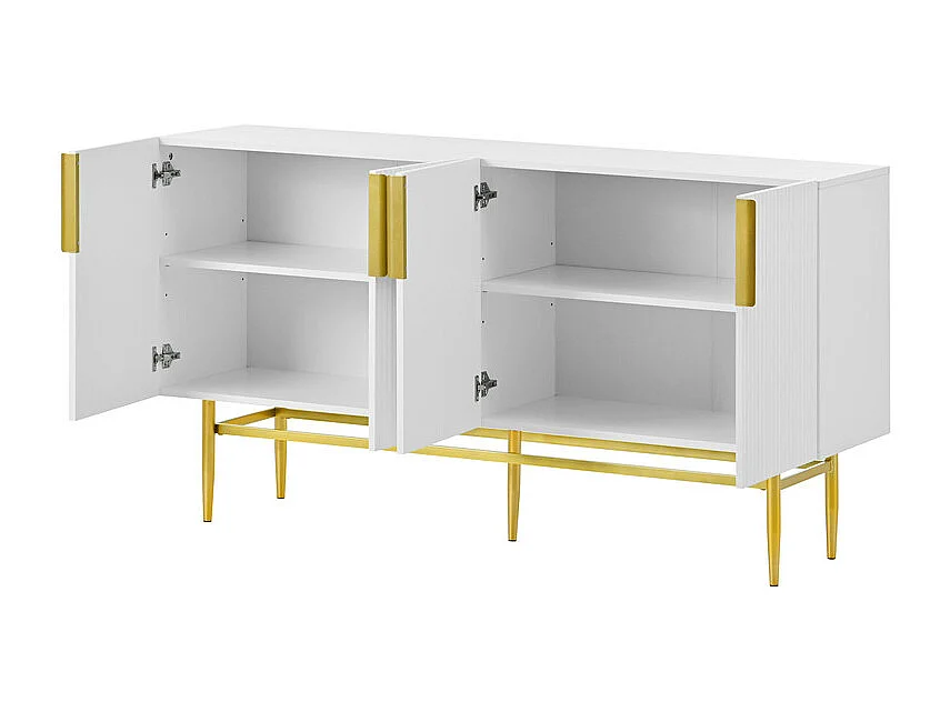 Modern en elegant dressoir - 4 deuren met gouden metalen handgrepen - Wit gelakt