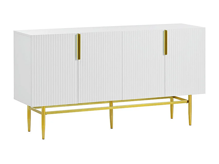 Modern en elegant dressoir - 4 deuren met gouden metalen handgrepen - Wit gelakt