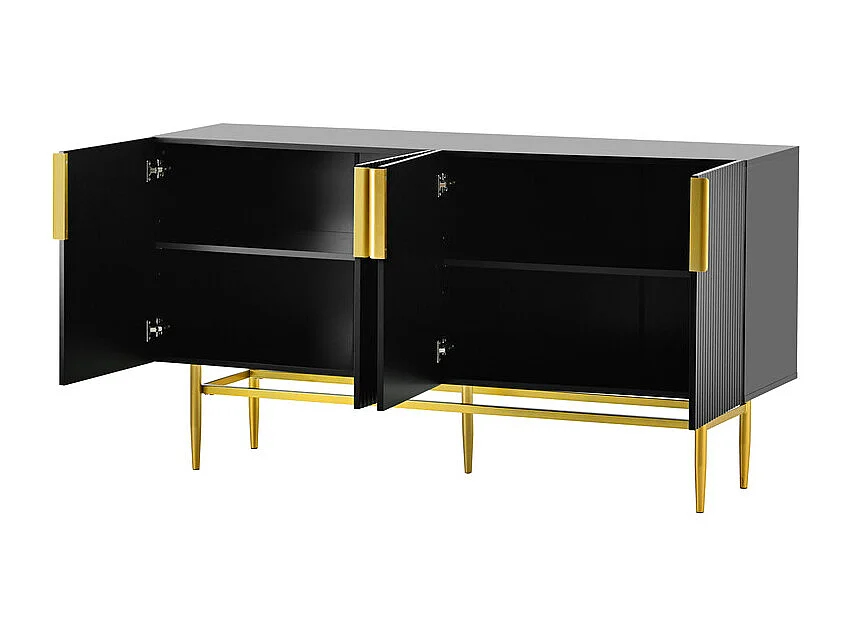 Modernes und elegantes Sideboard – 4 Türen mit goldenen Metallgriffen – Schwarz lackiert