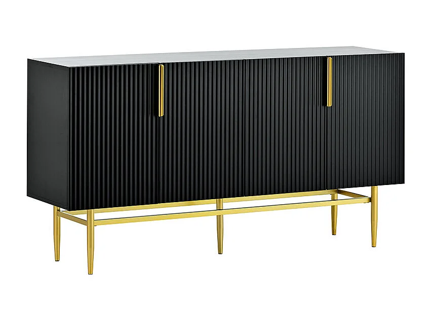 Aparador moderno y elegante - 4 puertas con tiradores de metal dorado - Lacado Negro