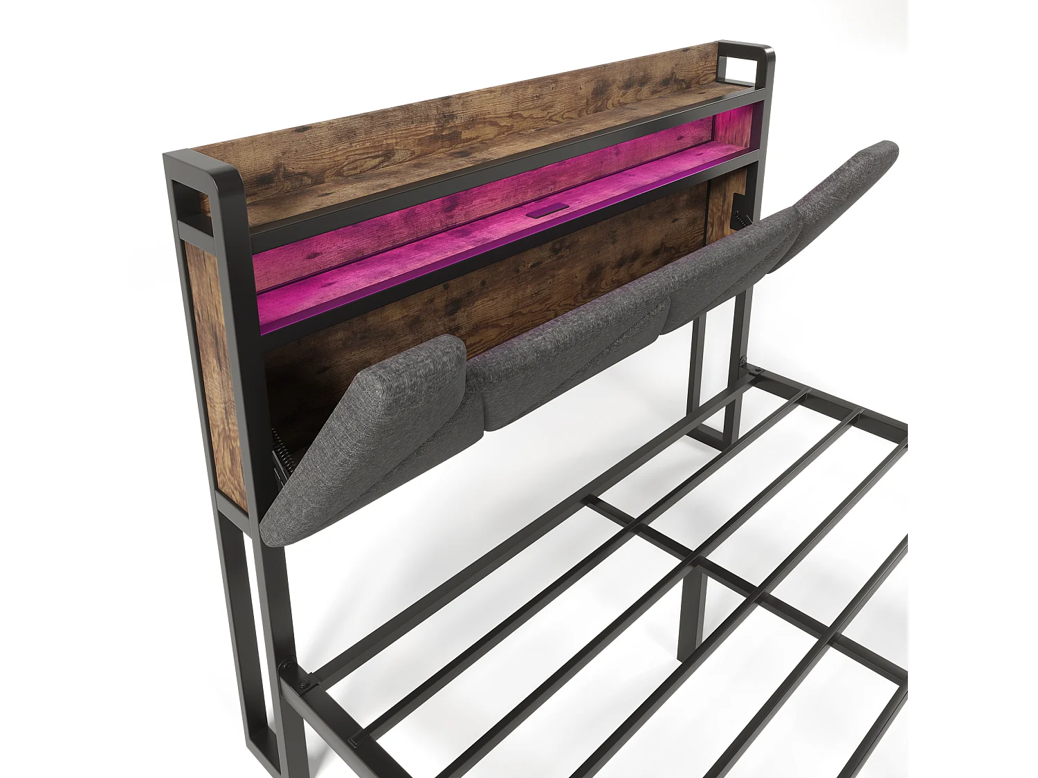 Bed met lade 160x200cm bekleed met linnenstof - met LED en oplaadpoorten - Grijs