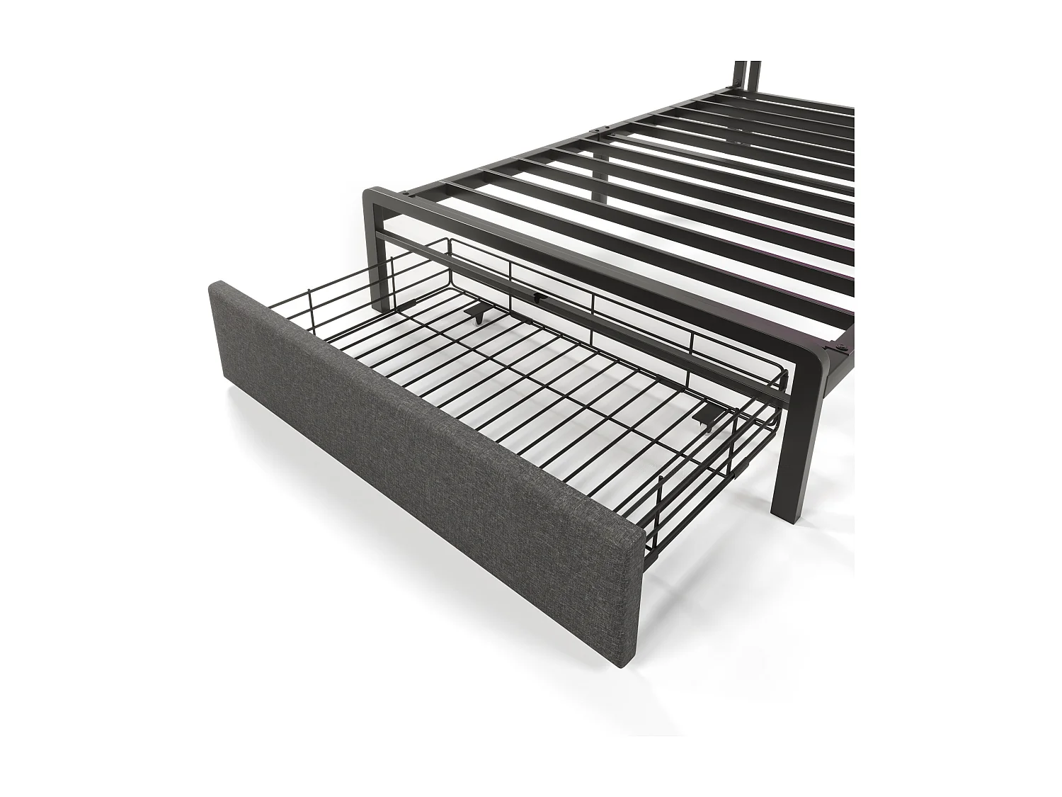 Bed met lade 90x200cm bekleed met linnenstof - met LED en oplaadpoorten - Grijs