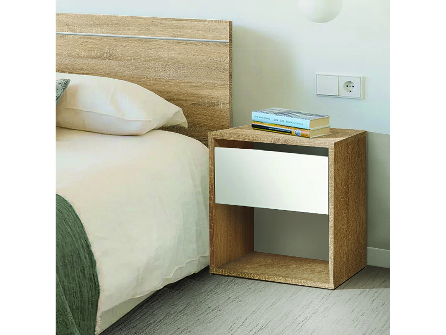 Table de nuit Youth avec 1 tiroir 42x40x28 Cambrian-Blanc - Venprodin