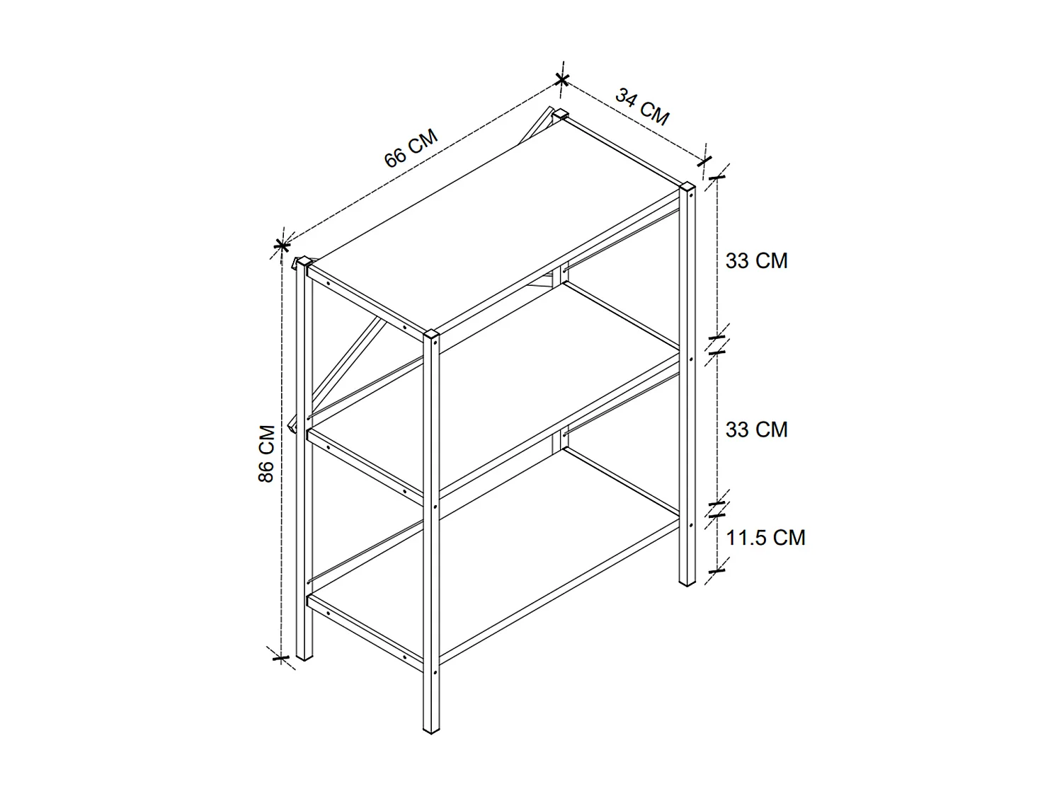 Estanteria De Metal 3 Niveles 85X66X34 Safir