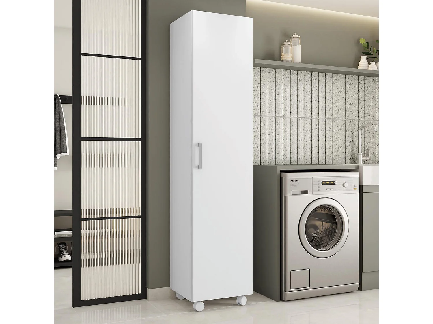 Armario Hogar 1 Puerta 187X42X41  Patas Blanco