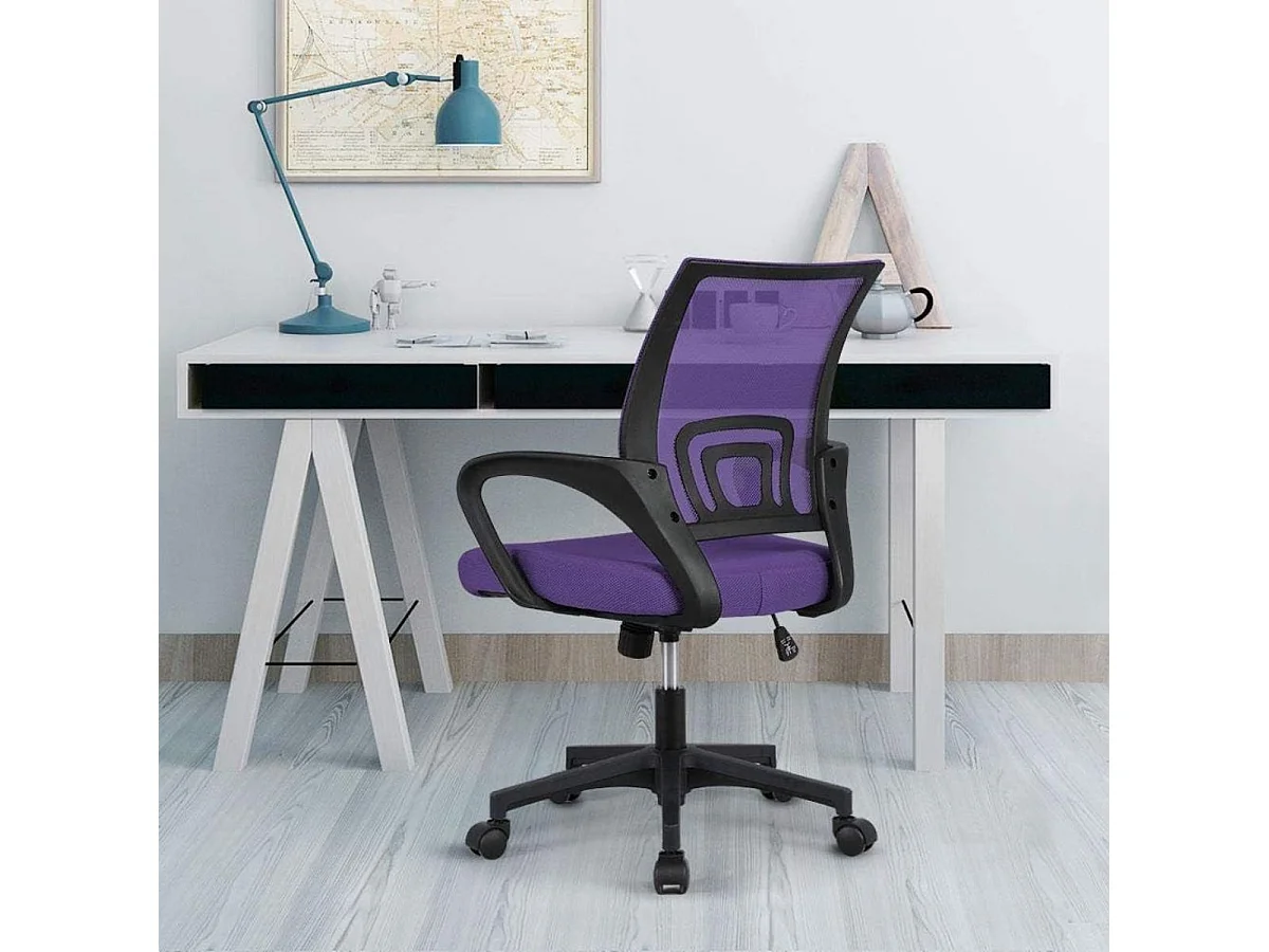 Chaise de bureau pivotante Saray avec accoudoirs violets - Venprodin