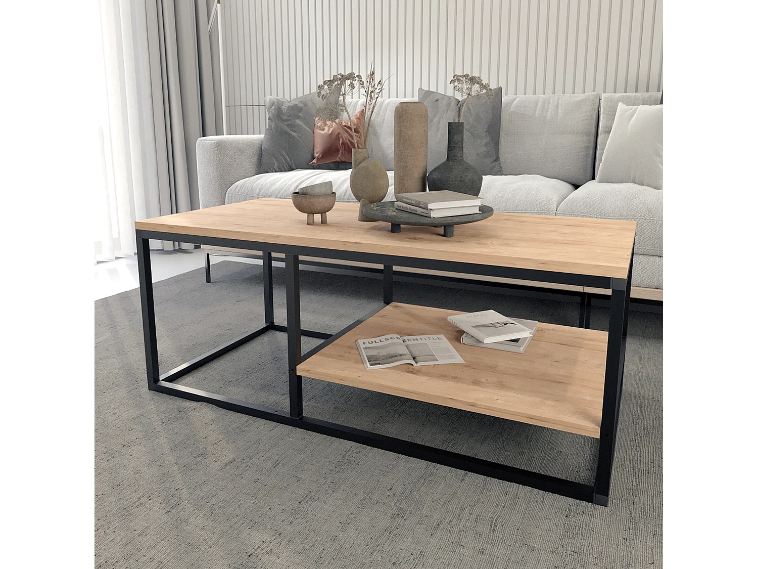 Mesa de centro metálica 2 níveis 42X105X50 Safir