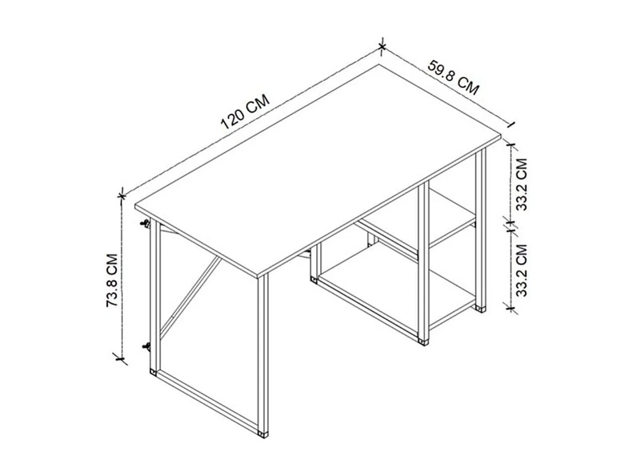 Mesa Base Metálica 2 Prateleiras 75X120X60 Safir