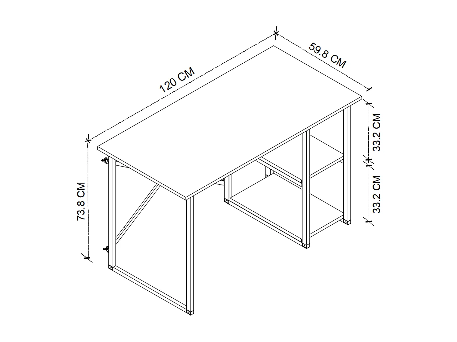 Mesa Base Metálica 2 Prateleiras 75X120X60 Safir