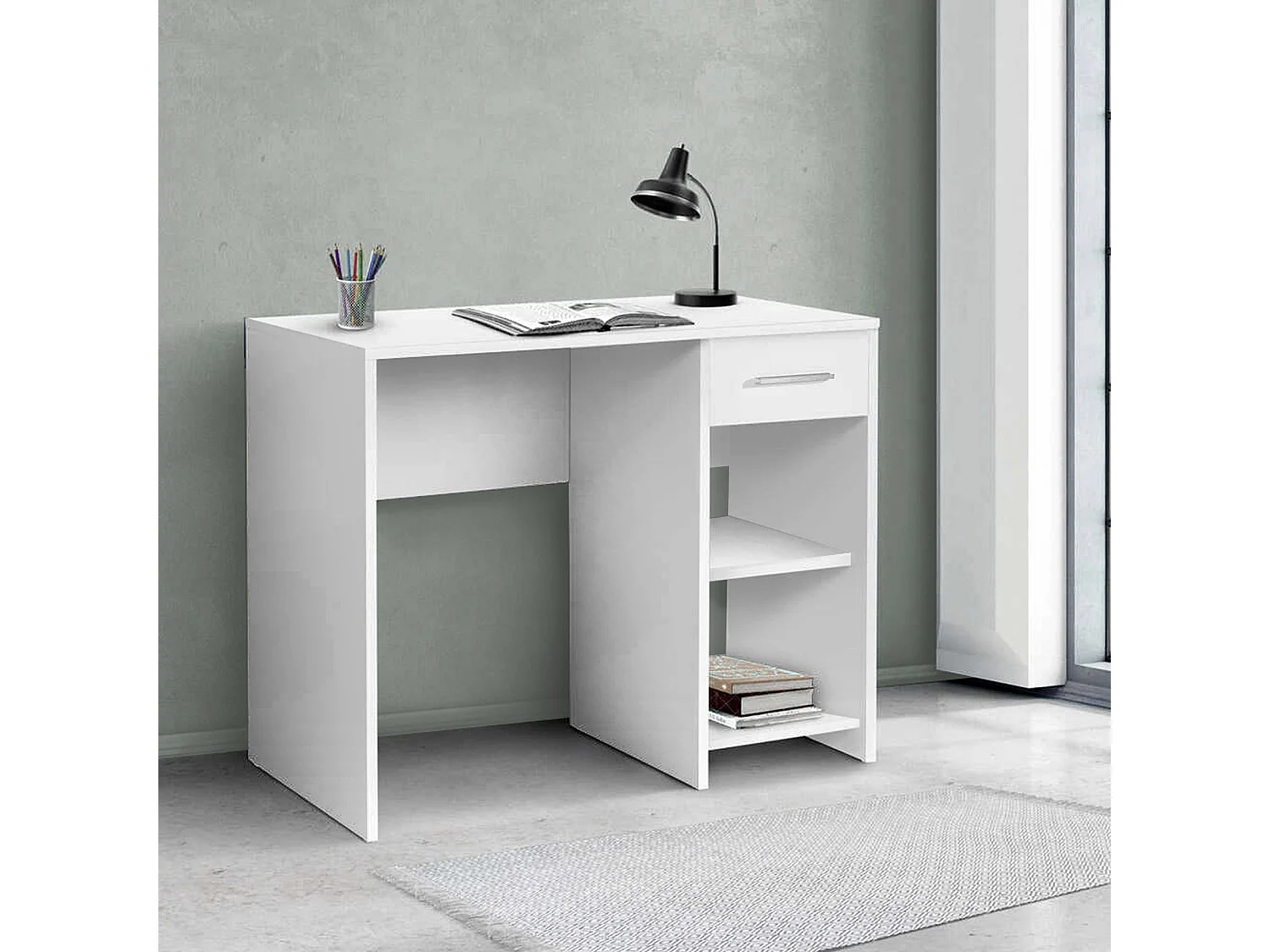 Mesa Escritorio 1 Cajón Con Estantes 74X90X51 Blanco