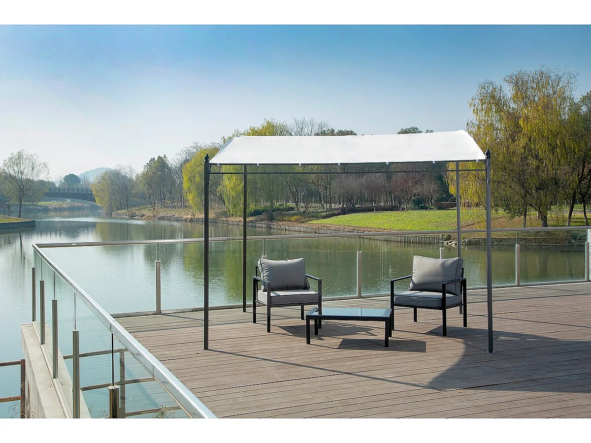 Schuin metalen pergola 3x2,5m Beige voor een elegante en beschermde buitenruimte