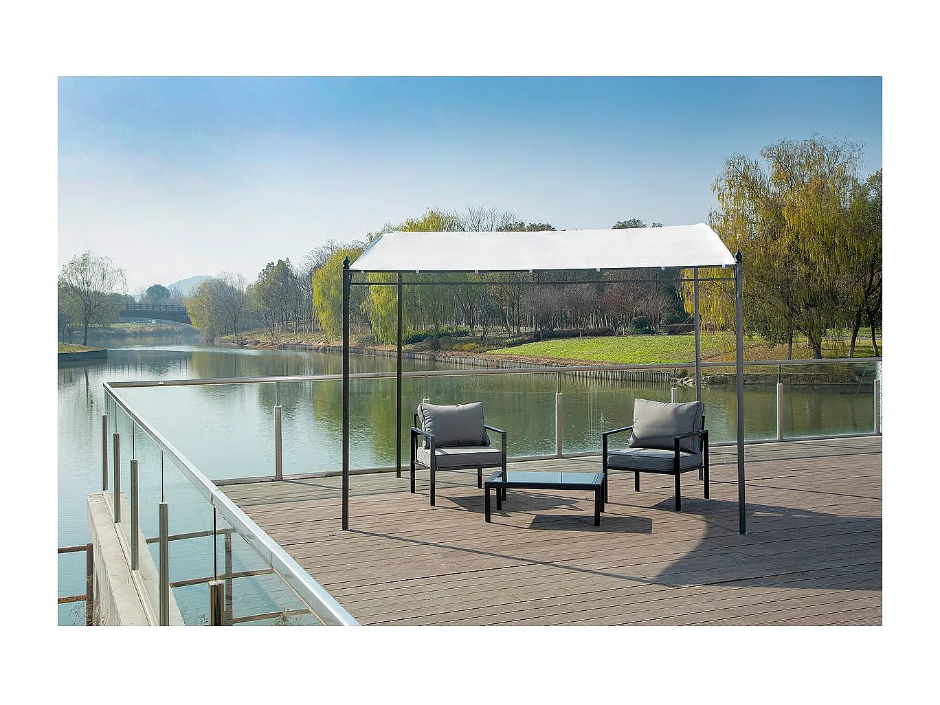 Pergola inclinée en métal - 3 x 2,5 m - Beige