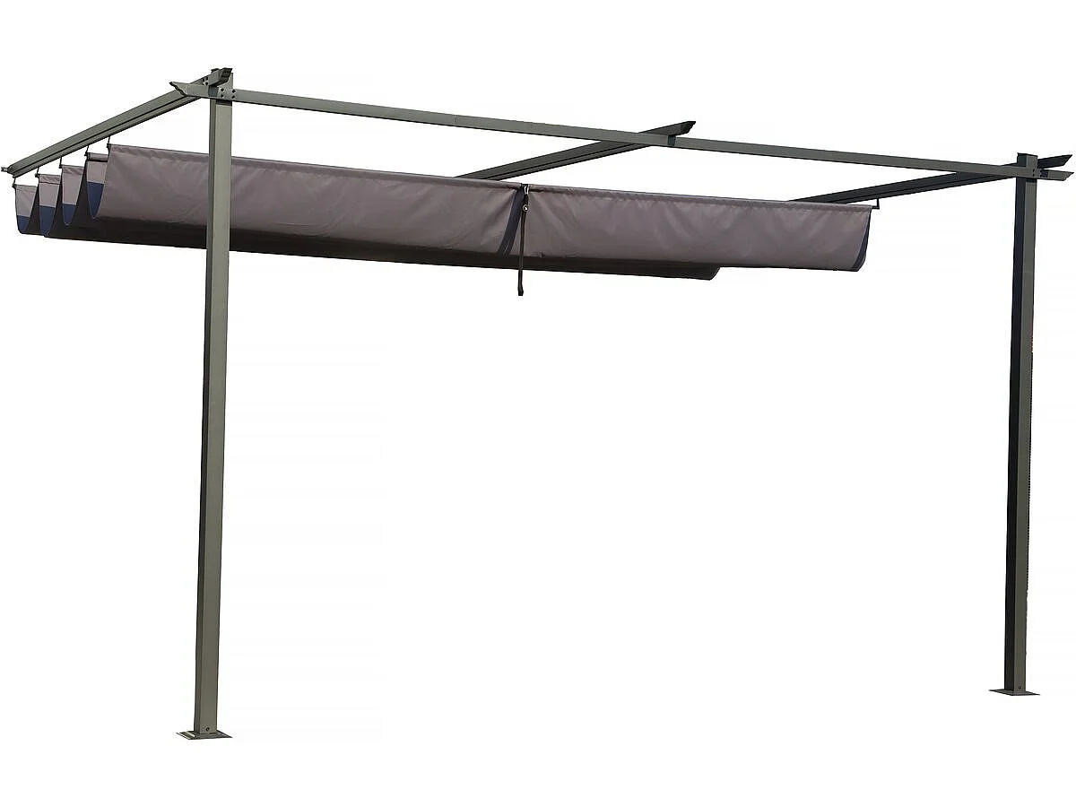 Pergola adossée en métal avec toit rétractable -  3 x 4 m - Gris anthracite