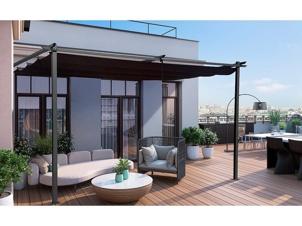 Metalowa pergola z rozsuwanym dachem - 3 x 4 m - Antracytowy szary