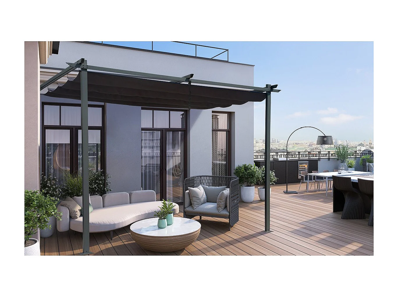 Pergola adossée avec toit rétractable - 3 x 3 m - Gris anthracite