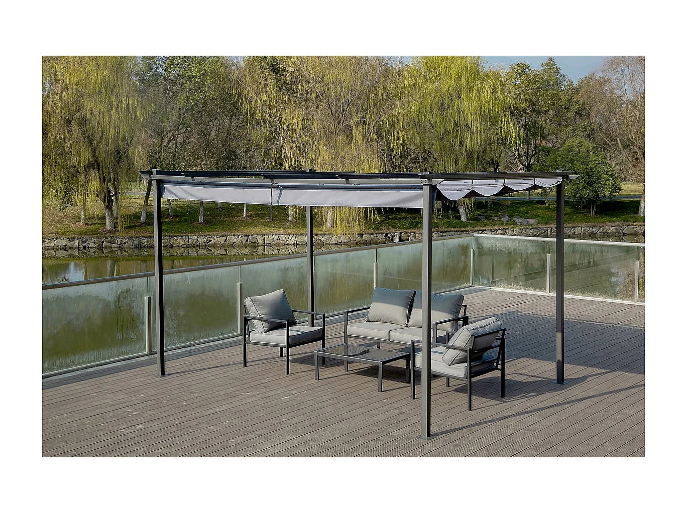 Pergola en métal avec toit rétractable - 3 x 4 m - Gris anthracite