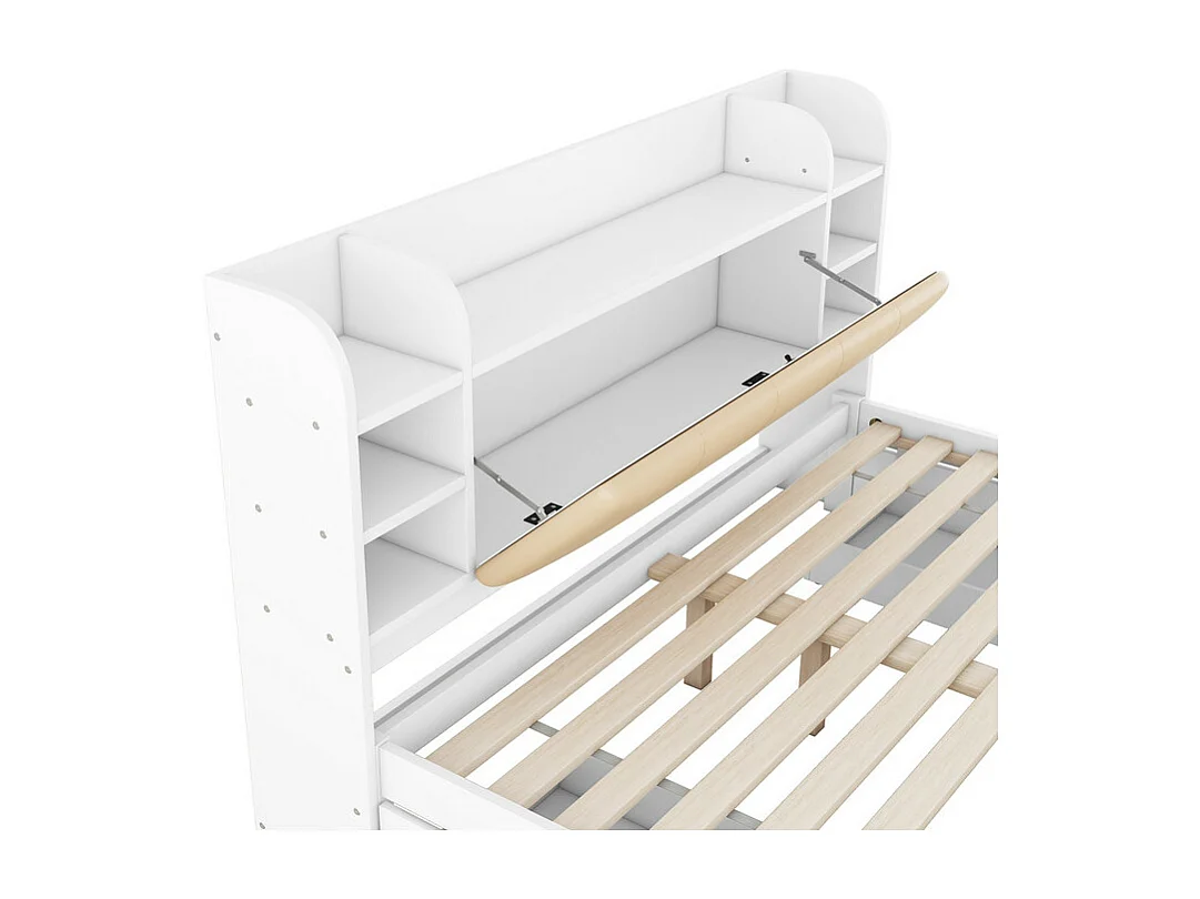 Cama doble 180x200cm - 4 cajones - compartimentos de almacenamiento en el cabecero - Blanco