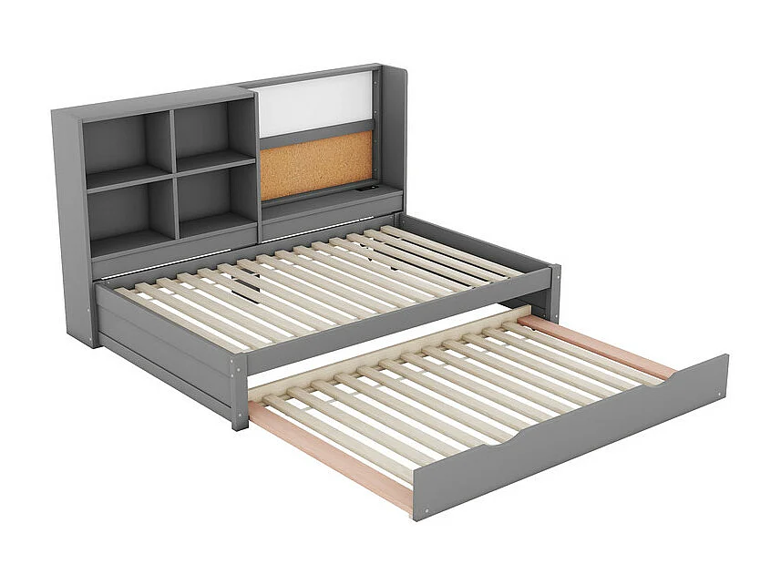 Dagbed met onderschuifbed - 90x200cm - met tekentafel en opbergvakken - Grijs