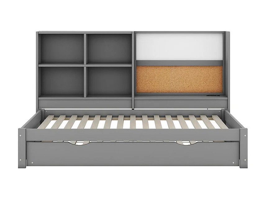 Canapé-lit 90x200cm - avec un lit gigogne - avec Port de charge USB et un planche à dessin - compartiments de rangement multiples - Gris