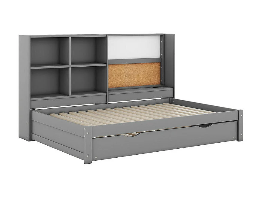Canapé-lit 90x200cm - avec un lit gigogne - avec Port de charge USB et un planche à dessin - compartiments de rangement multiples - Gris