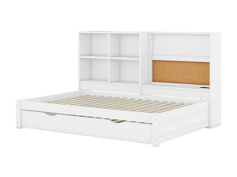 Dagbed met onderschuifbed - 90x200cm - met tekentafel en opbergvakken - Wit