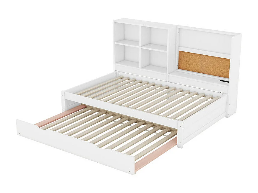 Dagbed met onderschuifbed - 90x200cm - met tekentafel en opbergvakken - Wit