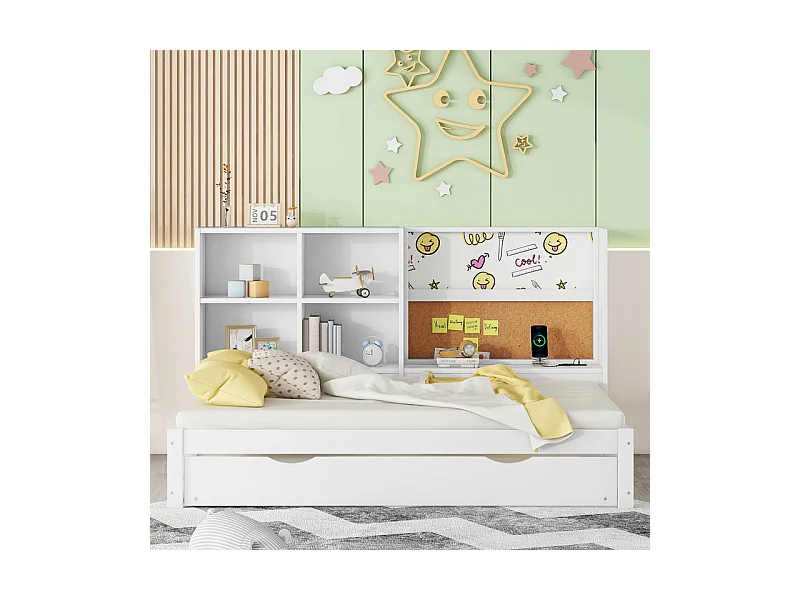 Dagbed met onderschuifbed - 90x200cm - met tekentafel en opbergvakken - Wit