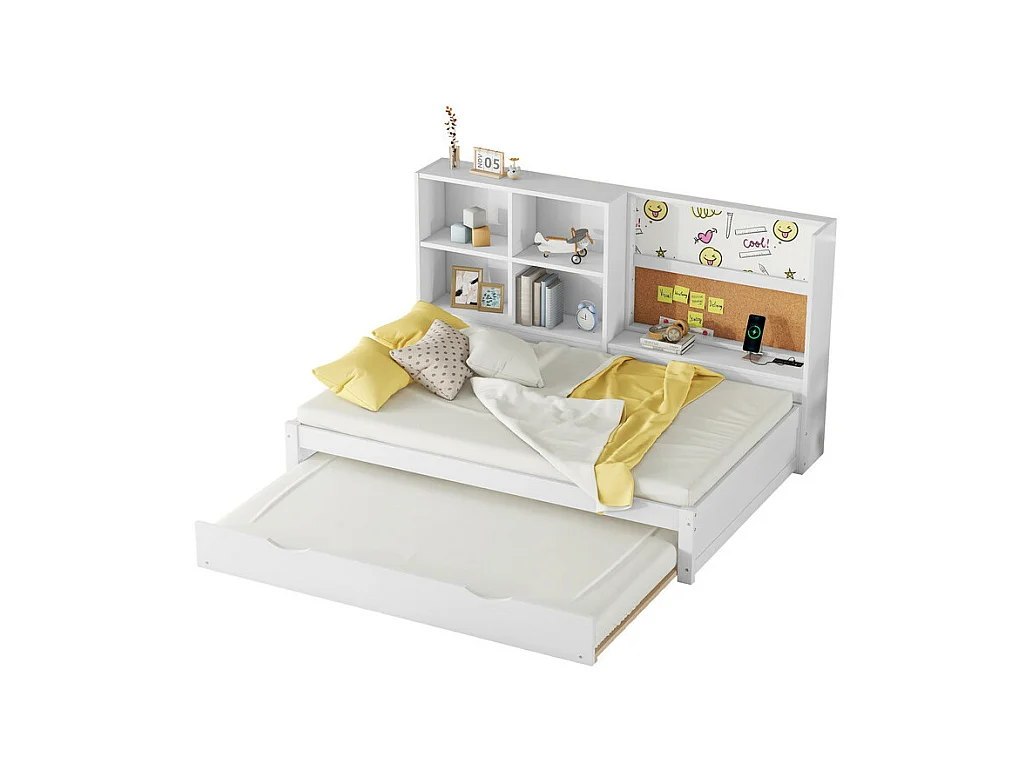 Dagbed met onderschuifbed - 90x200cm - met tekentafel en opbergvakken - Wit