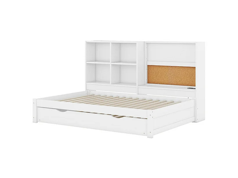 Dagbed met onderschuifbed - 90x200cm - met tekentafel en opbergvakken - Wit