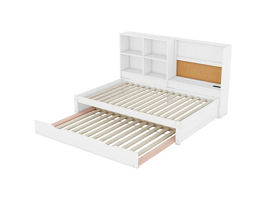 Dagbed met onderschuifbed - 90x200cm - met tekentafel en opbergvakken - Wit