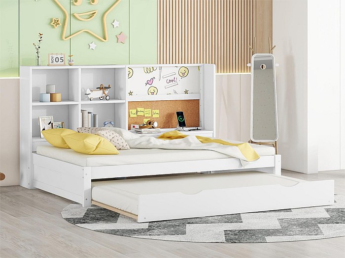 Letto A Soppalco In Legno 90x200 Cm - Con Più Spazi Di Contenimento E Scala Di Contenimento Bianco 94938085