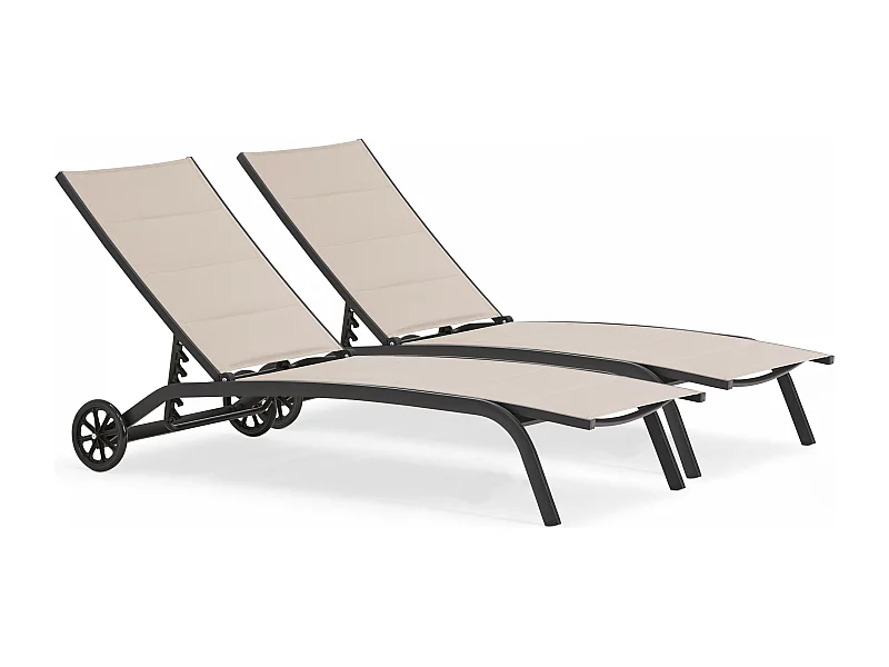 Lot de 2 bains de soleil en aluminium taupe - Santa Monica